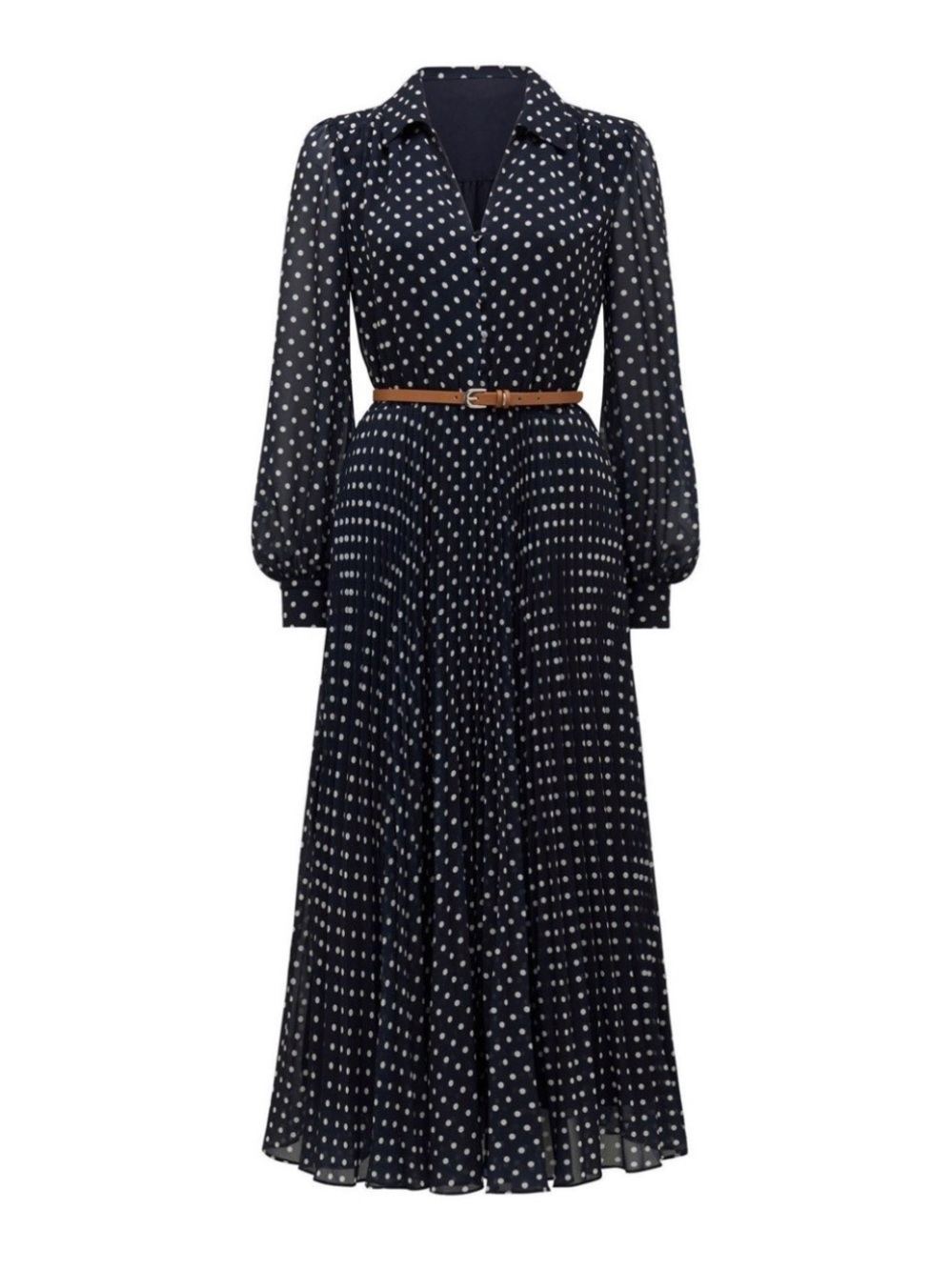 Ever New Classic Navy Polka Dot Long Sleeve Maxi Dress with Belt